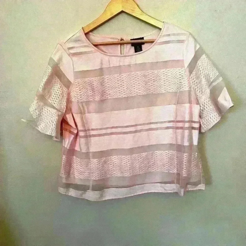 Liz Claiborne Career Top Womens PXL Pink Lined Striped Pullover 3/4 Bell Sleeve